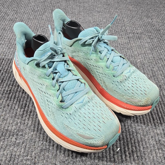 Hoka One One Shoes - Hoka Clifton 8 Shoes Womens Size 8 B‎ Teal Orange Running Athletic Sneakers AEBL